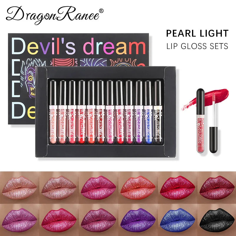 Devils Dream 12 Color Glitter Lip Gloss Set